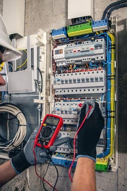 Un électricien travaillant dans un standard avec des fusibles pour établir un tarif